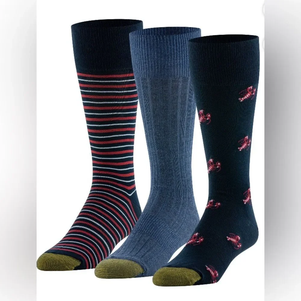 GOLDTOE NEW Men’s Dress Crew Socks 3-pack Size 6-12.5 Office Nautical Assorted